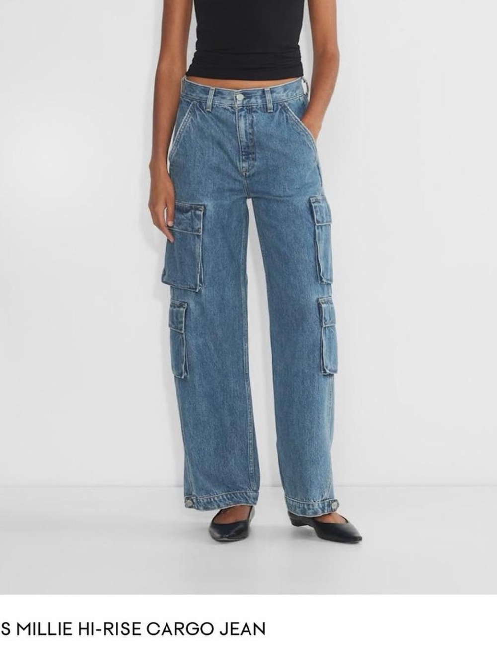 Aritzia Millie Hi-Rise Cargo Jeans in Blue Denim